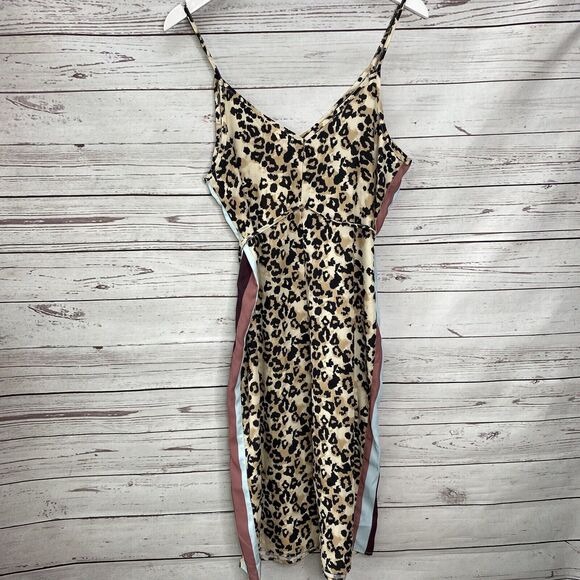 Miken Leopard Print Side Stripe Cover Up Midi Dress Tassel Belt Size XS New - Picture 4 of 6